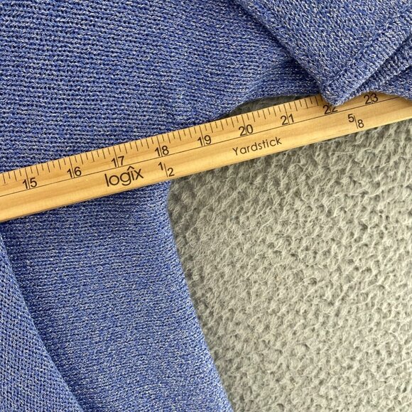 Chicos Sweater Women 0 US Small Blue Metallic Shimmer Knit Short Sleeve Cardigan - Picture 8 of 10